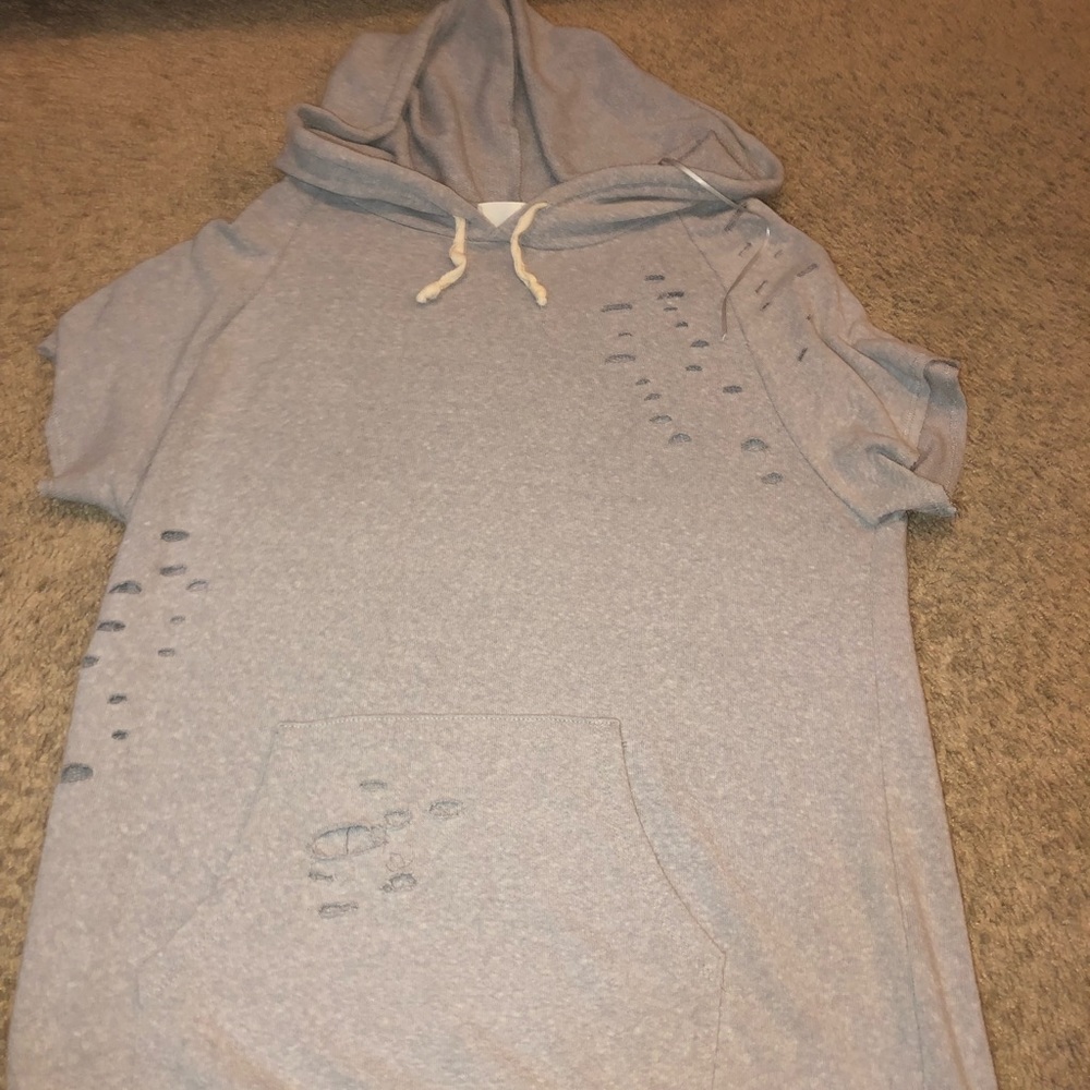 Distressed gray hooded sweatshirt